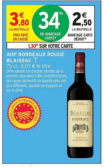AOP BORDEAUX ROUGE BLAISSAC 75 cl - 5,07 € le litre