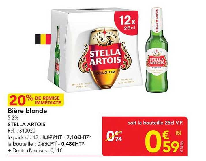 Bière blonde 5,2% STELLA ARTOIS