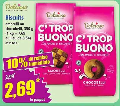 Biscuits amorelli ou chocobelli, 350 g (1 kg = 7,69 au lieu de 8,54) 81911/12