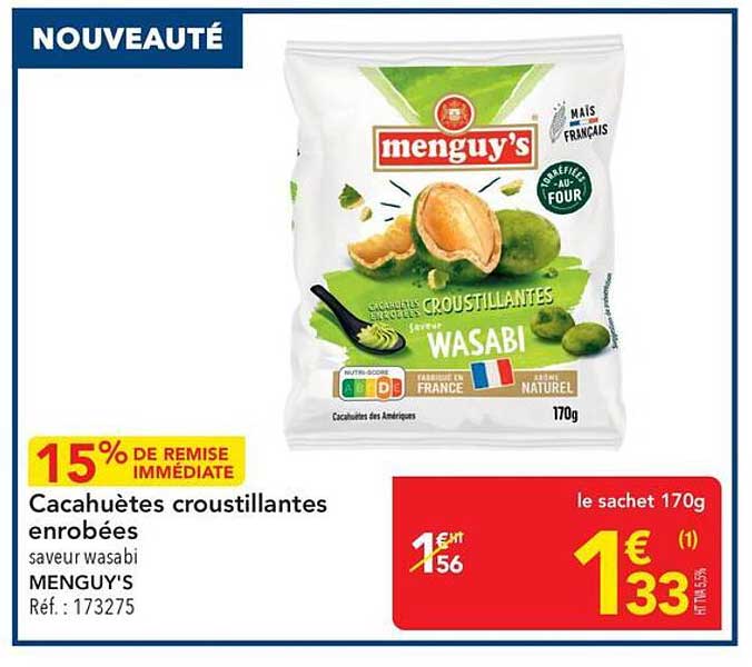 Cacahuètes croustillantes enrobées saveur wasabi MENGUY'S