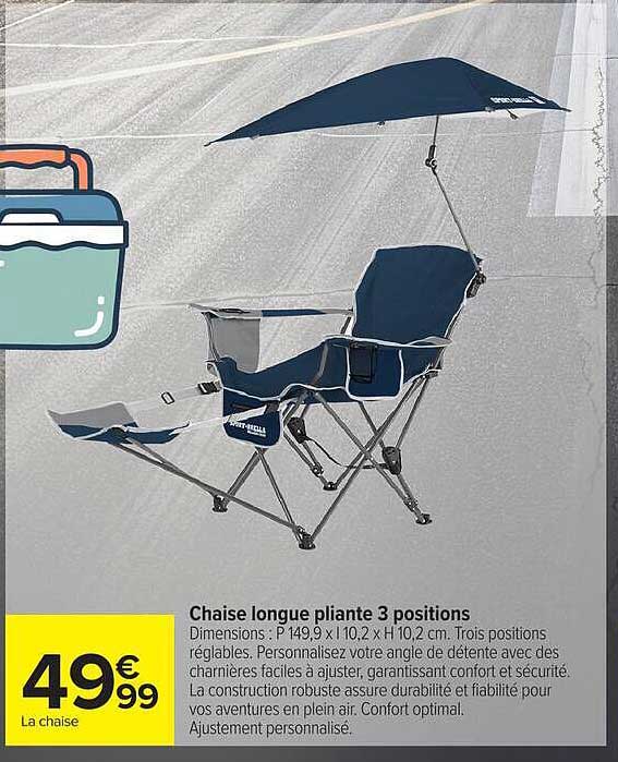 Chaise longue pliante 3 positions