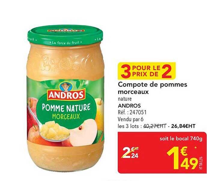 Compote de pommes morceaux nature ANDROS
