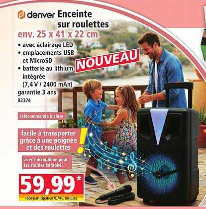denver Enceinte sur roulettes env. 25 x 41 x 22 cm