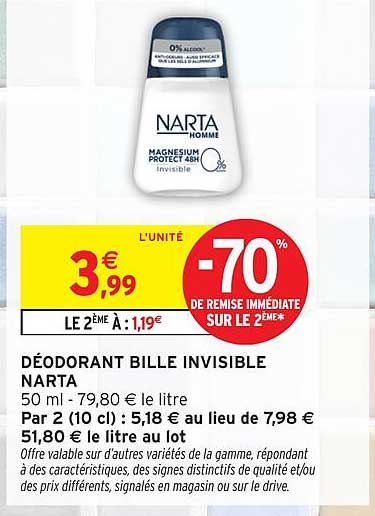 DÉODORANT BILLE INVISIBLE NARTA