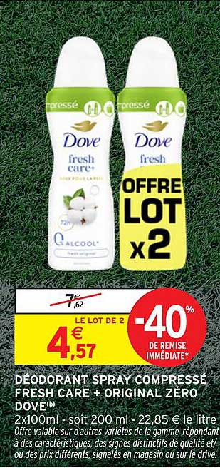 DÉODORANT SPRAY COMPRESSE FRESH CARE + ORIGINAL ZERO DOVE