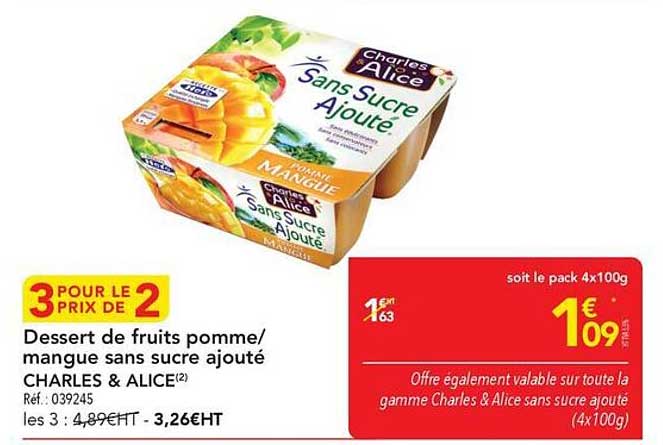 Dessert de fruits pomme/mangue sans sucre ajouté CHARLES & ALICE