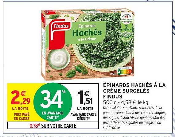 ÉPINARDS HACHÉS À LA CRÈME SURGELÉS FINDUS