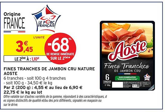 FINES TRANCHES DE JAMBON CRU NATURE AOSTE