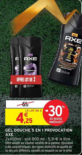 GEL DOUCHE 5 EN 1 PROVOCATION AXE 2x400ml - soit 800 ml