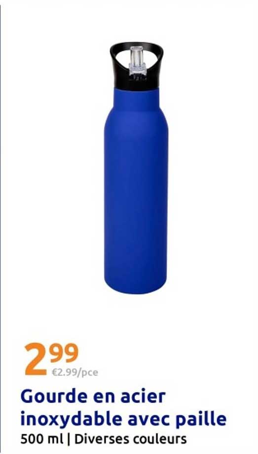 Gourde en acier inoxydable avec paille