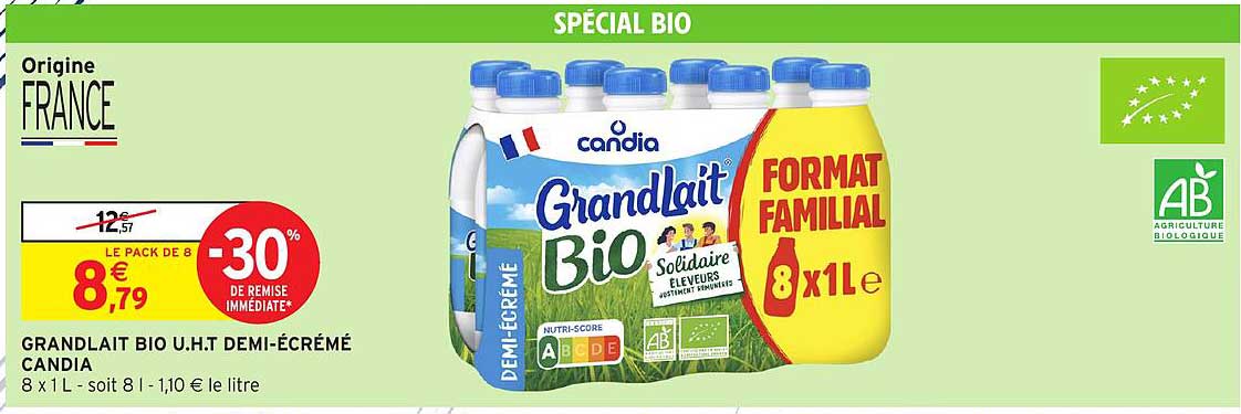 GRANDLAIT BIO U.H.T DEMI-ÉCRÉMÉ CANDIA