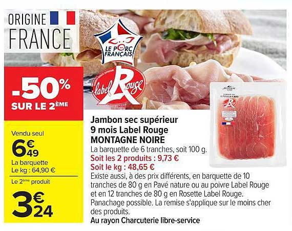 Jambon sec supérieur 9 mois Label Rouge MONTAGNE NOIRE