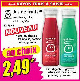 Jus de fruits au choix, 33 cl (1 l = 7,55)