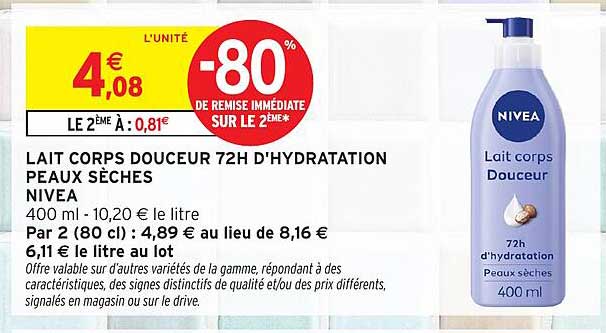 LAIT CORPS DOUCEUR 72H D'HYDRATATION PEAUX SÈCHES NIVEA