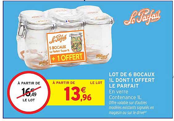 LOT DE 6 BOCAUX 1L DONT 1 OFFERT LE PARFAIT