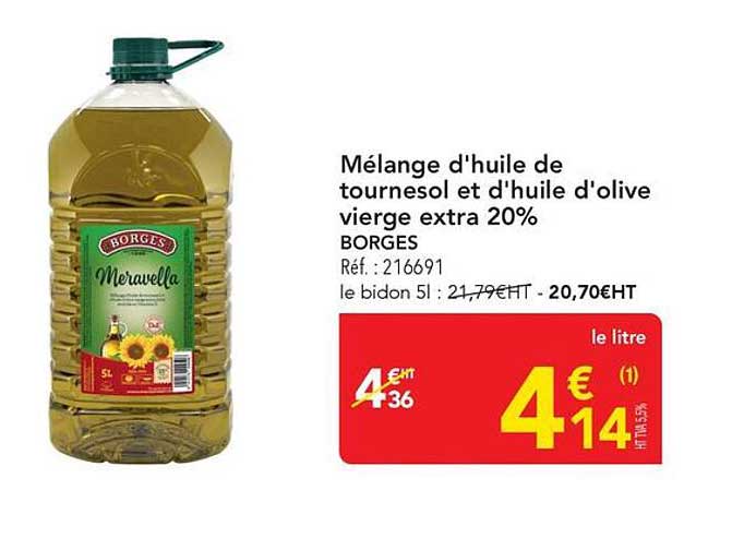 Mélange d'huile de tournesol et d'huile d'olive vierge extra 20%
