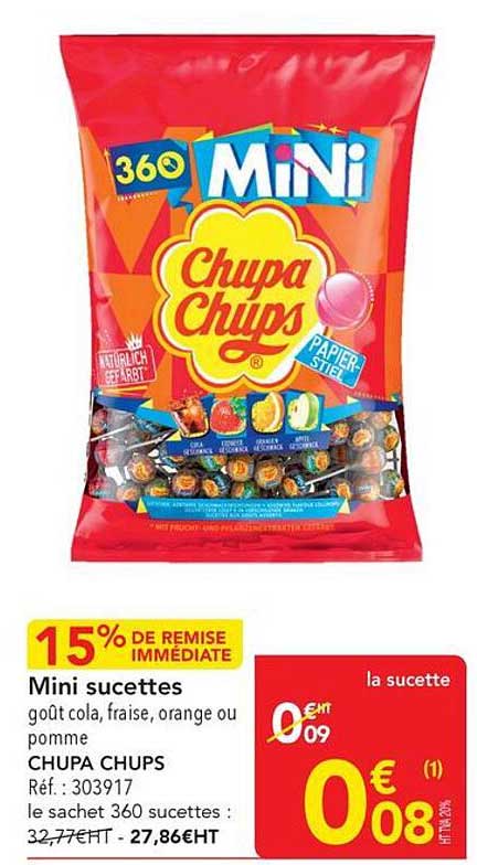 Mini sucettes goût cola, fraise, orange ou pomme CHUPA CHUPS