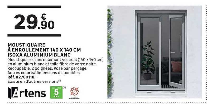 MOUSTIQUAIRE À ENROULEMENT 140 X 140 CM ISOXA ALUMINIUM BLANC