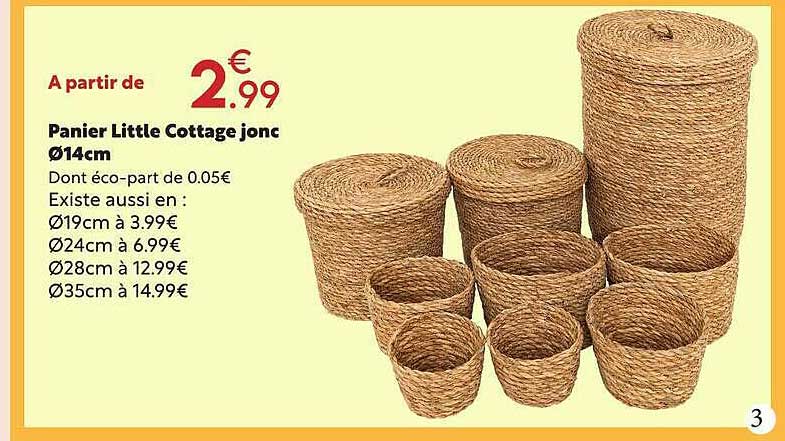Panier Little Cottage jonc Ø14cm