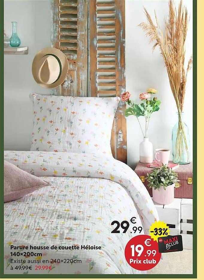 Parure housse de couette Héloïse 140×200cm Existe aussi en 240×220cm
