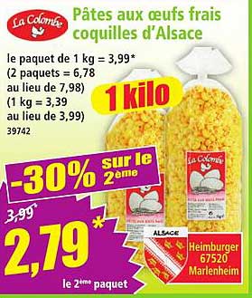 Pâtes aux oeufs frais coquilles d'Alsace
