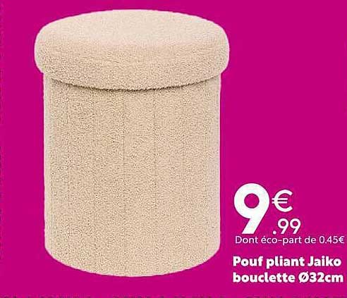 Pouf pliant Jaiko bouclette Ø32cm