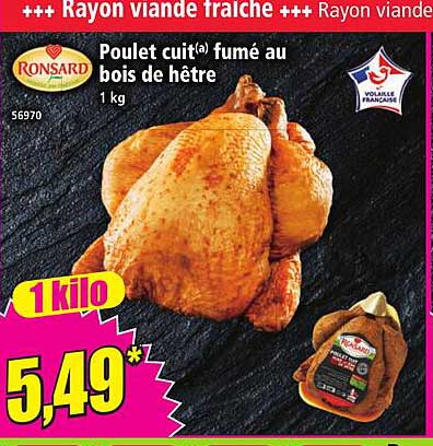 Poulet cuit(a) fumé au bois de hêtre 1 kg