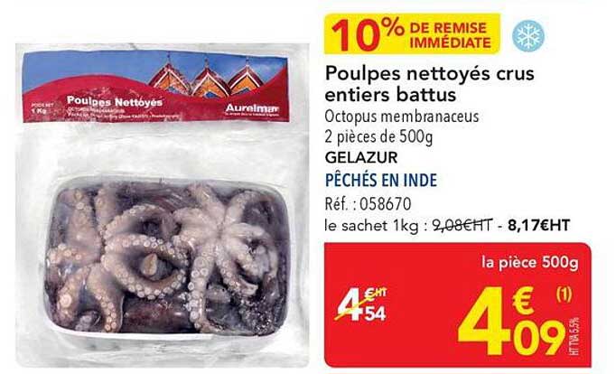 Poulpes nettoyés crus entiers battus