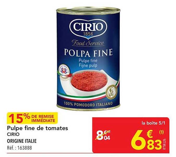 Pulpe fine de tomates CIRIO ORIGINE ITALIE