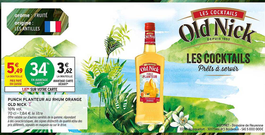 PUNCH PLANTEUR AU RHUM ORANGE OLD NICK