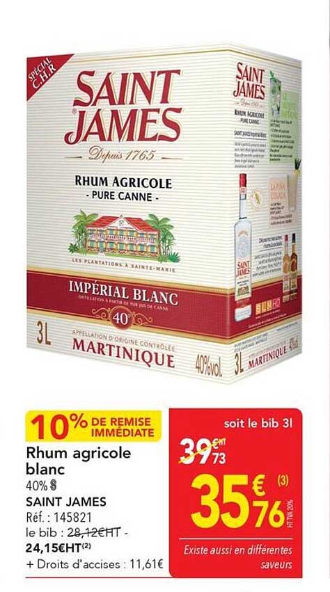 Rhum agricole blanc 40% SAINT JAMES