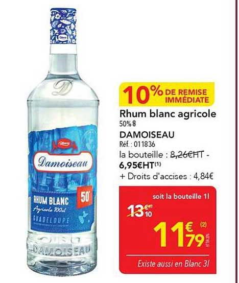 Rhum blanc agricole 50% Damoiseau