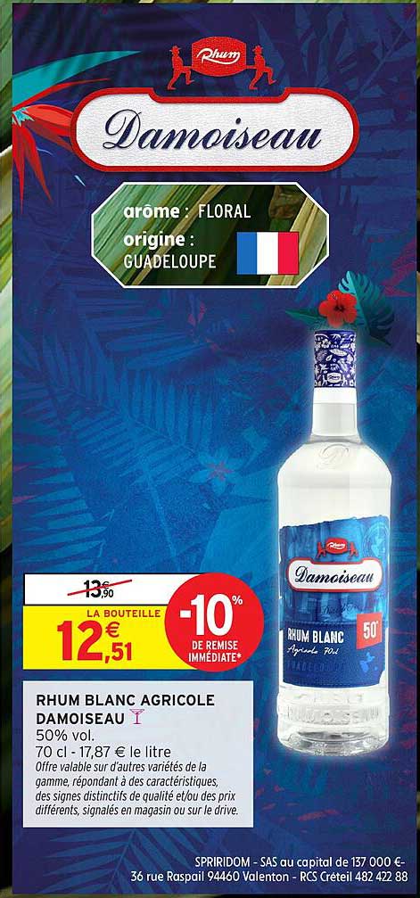 RHUM BLANC AGRICOLE DAMOISEAU 50% vol. 70 cl