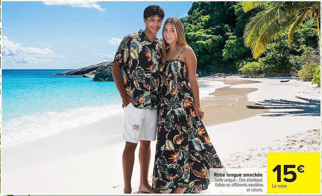 Robe longue smockée