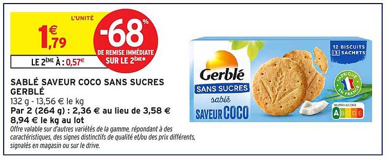 SABLÉ SAVEUR COCO SANS SUCRES GERBLÉ