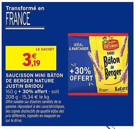 SAUCISSON MINI BÂTON DE BERGER NATURE JUSTIN BRIDOUL