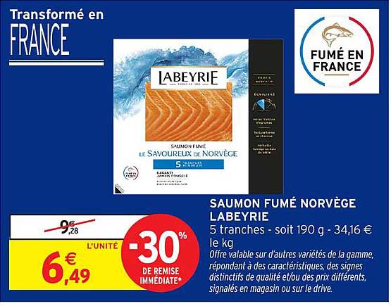 SAUMON FUMÉ NORVÈGE LABEYRIE 5 tranches - soit 190 g
