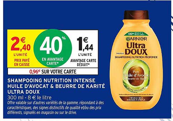 SHAMPOOING NUTRITION INTENSE HUILE D'AVOCAT & BEURRE DE KARITÉ ULTRA DOUX