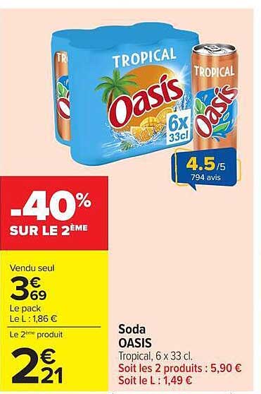 Soda OASIS Tropical, 6 x 33 cl.