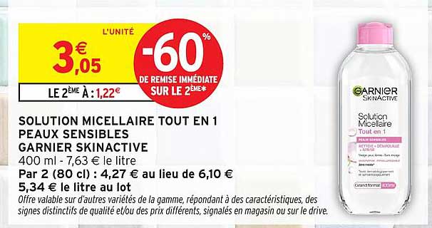 SOLUTION MICELLAIRE TOUT EN 1 PEAUX SENSIBLES GARNIER SKINACTIVE