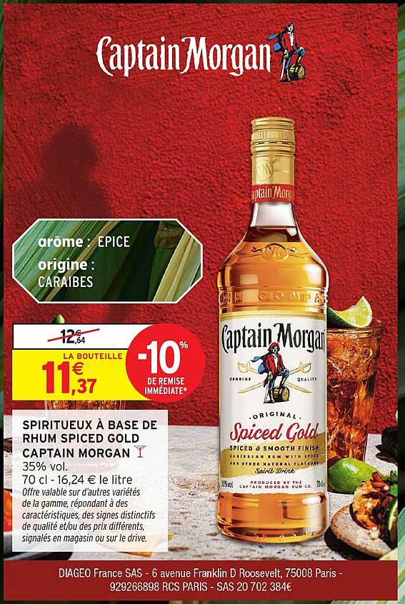 SPIRITUEUX À BASE DE RHUM SPICED GOLD CAPTAIN MORGAN
