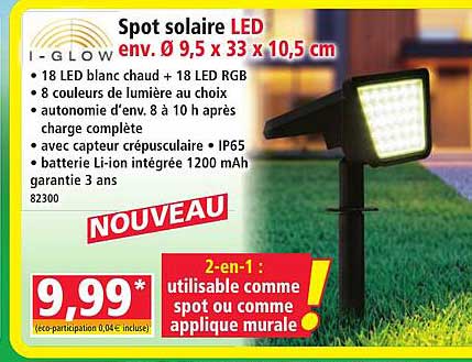Spot solaire LED env. Ø 9,5 x 33 x 10,5 cm
