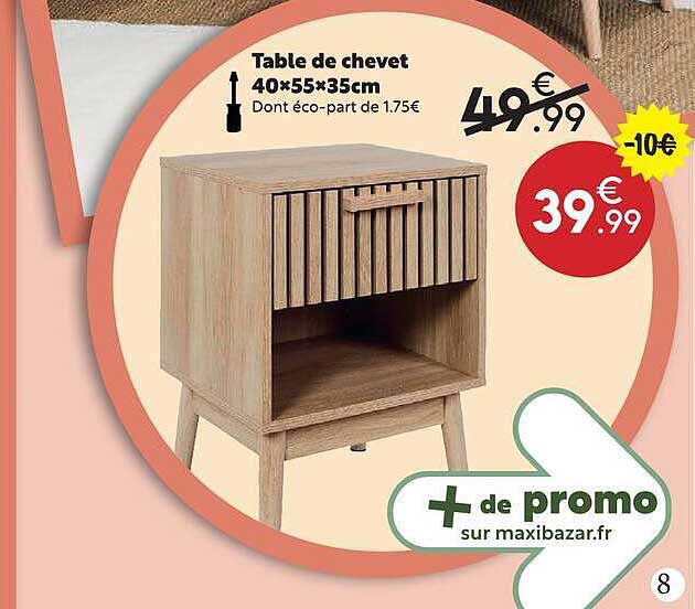 Table de chevet 40×55×35cm Dont éco-part de 1.75€