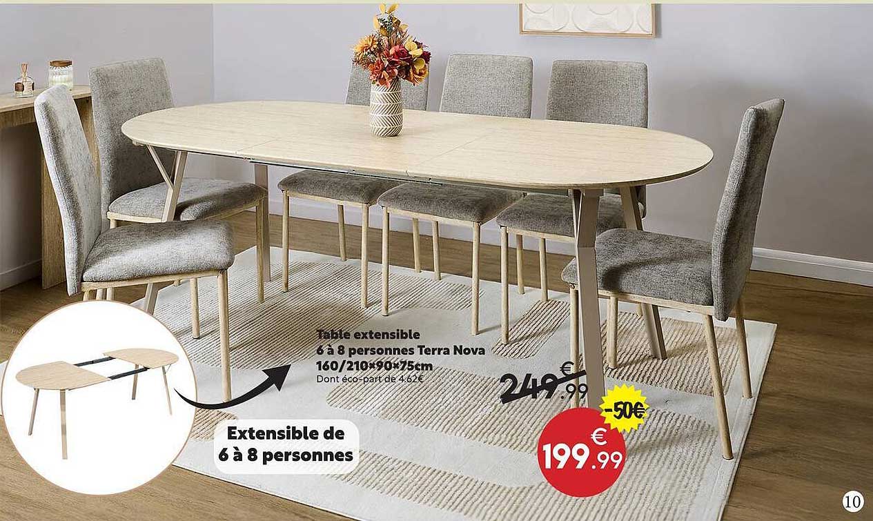 Table extensible 6 à 8 personnes Terra Nova 160/210*90*75cm