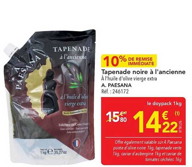 Tapenade noire à l'ancienne à l'huile d'olive vierge extra