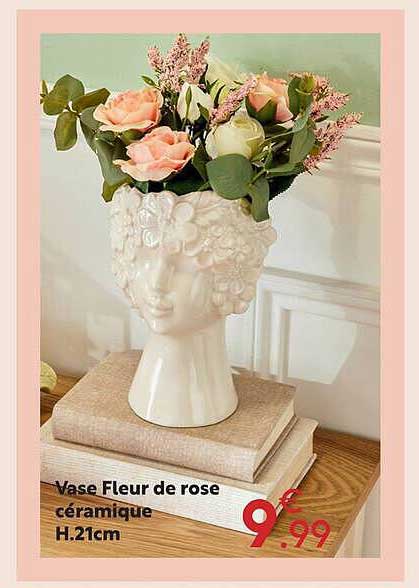 Vase Fleur de rose céramique H.21cm