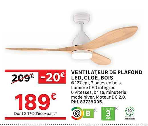 VENTILATEUR DE PLAFOND LED, CLOÉ, BOIS