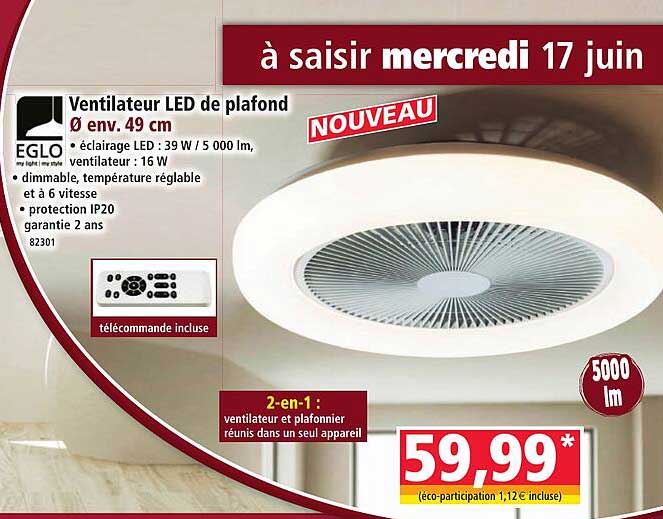 Ventilateur LED de plafond Ø env. 49 cm