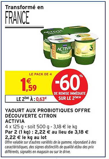 YAOURT AUX BIOTIQUES OFFRE DECOUVERTE CITRON ACTIVIA