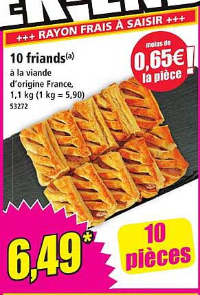 10 friands(a) à la viande d'origine France, 1,1 kg (1 kg = 5,90) 53272